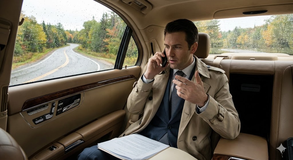 Business professional working inside Welland airport limo chauffeur service