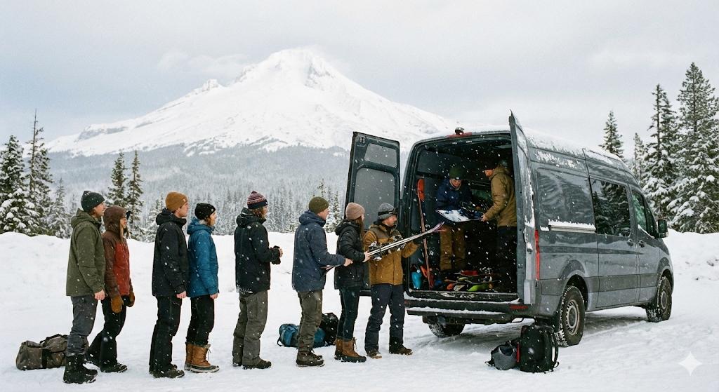 Ski equipment loading Blue Mountain airport transfer professional service