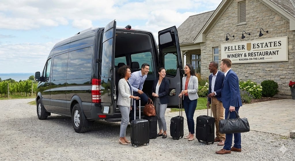 Niagara Limo Service 5 Executive group at Niagara-on-the-Lake winery with Sprinter