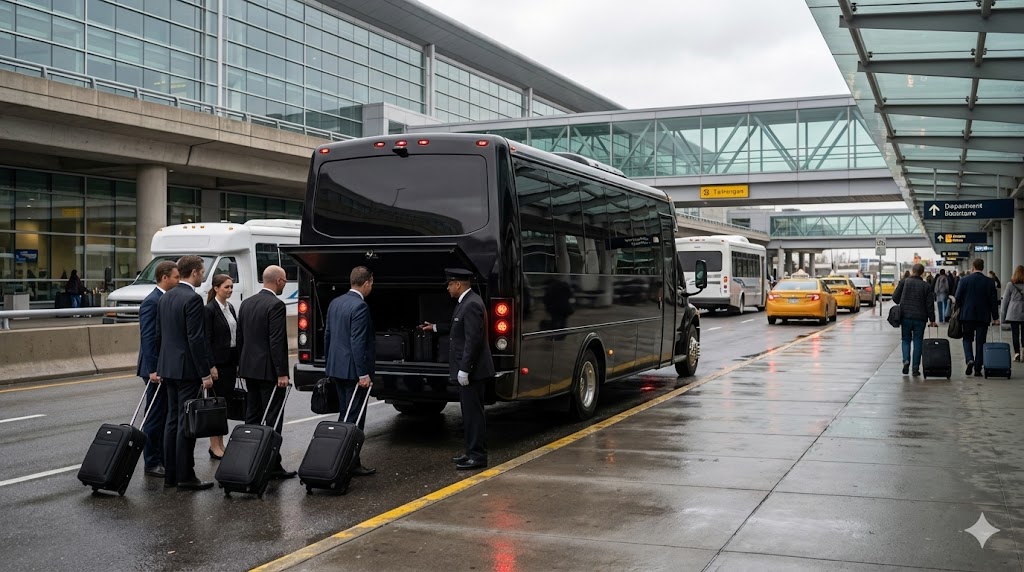 Small executive group matching luggage Sprinter shuttle Toronto Pearson YYZ departures corporate business travel coordination