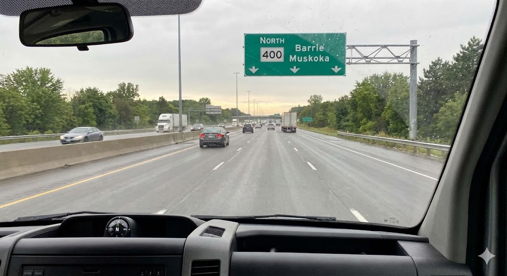 Book a Private Car Service from Toronto to Muskoka 1 Sprinter highway Toronto to Muskoka dashboard view professional car service