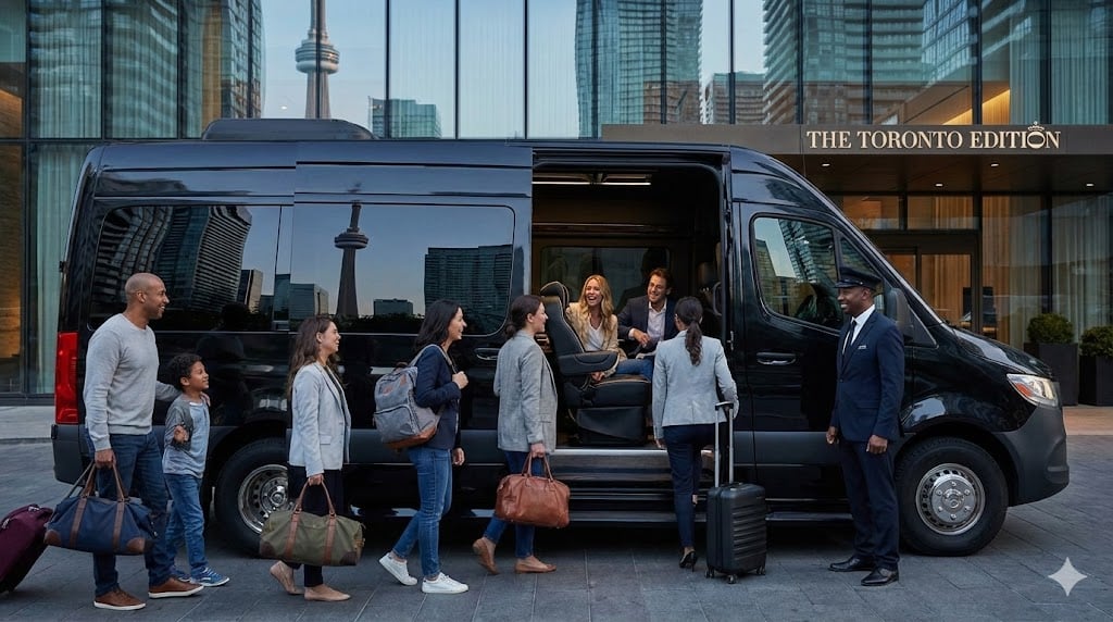 Crew boarding Sprinter at hotel