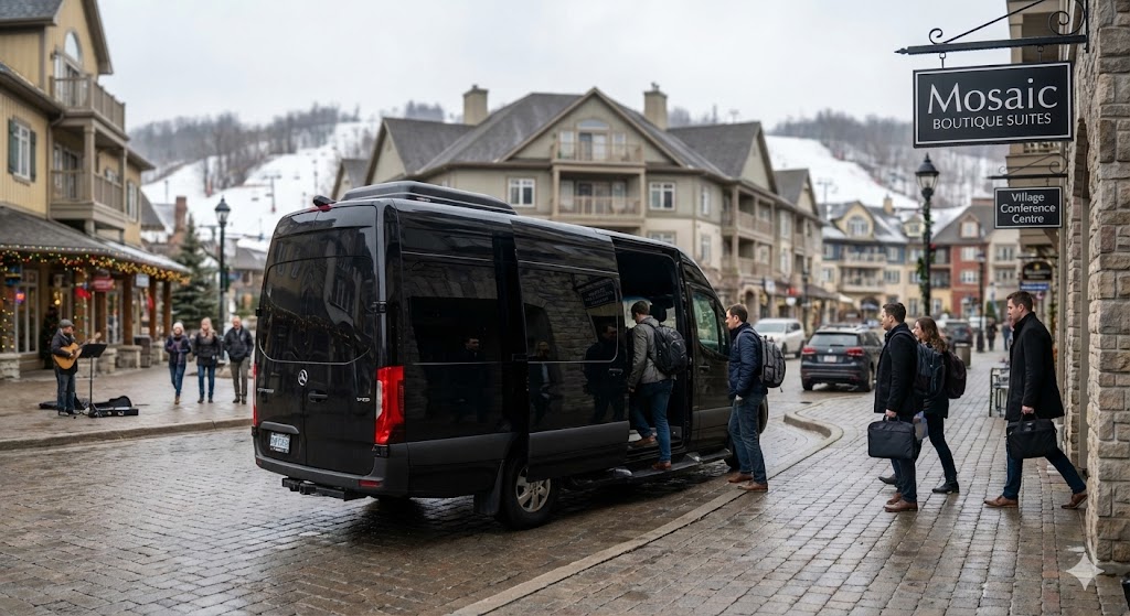 VIP Sprinter van at Mosaic Boutique Suites Blue Mountain Village corporate shuttle