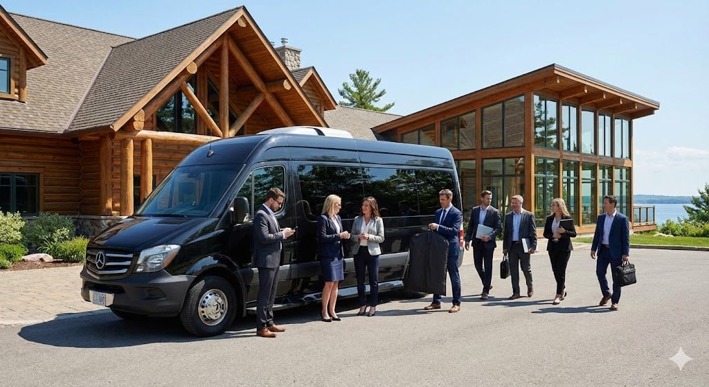 VIP van crew transport at conference building