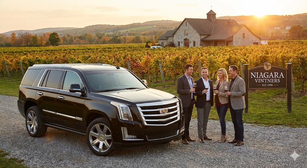 Best Limo Deals for Niagara Falls Day Trip Transportation 2 Executive SUV parked at Niagara winery during a wine tour