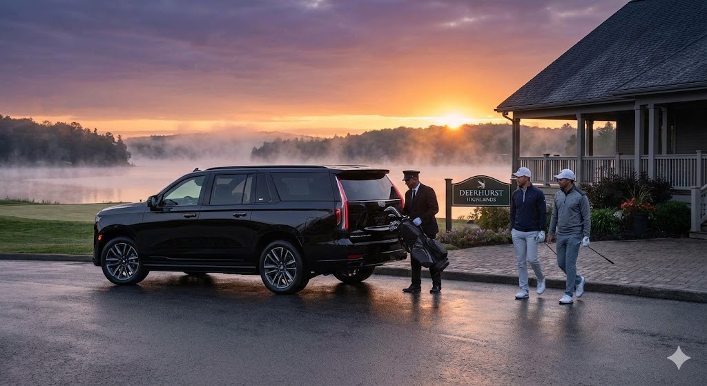 Escalade EV dropping golfers at Deerhurst Highlands Golf Course
