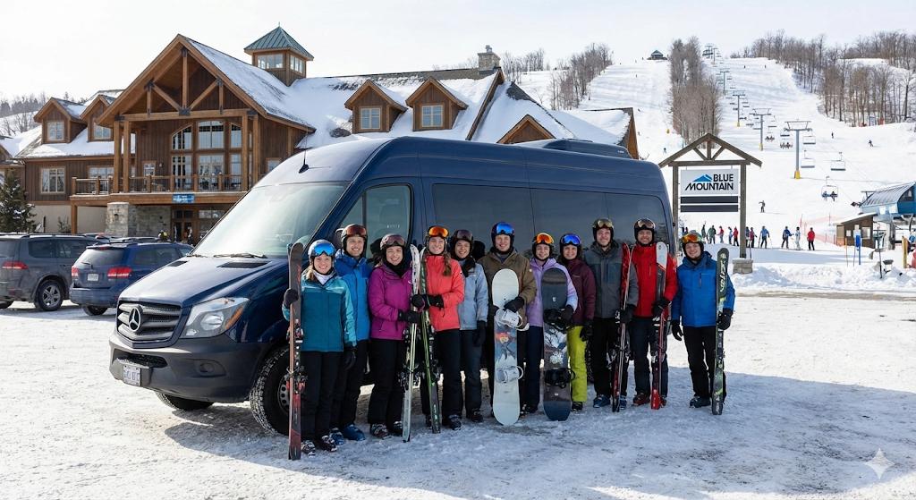 14 passenger van Blue Mountain ski group loading gear