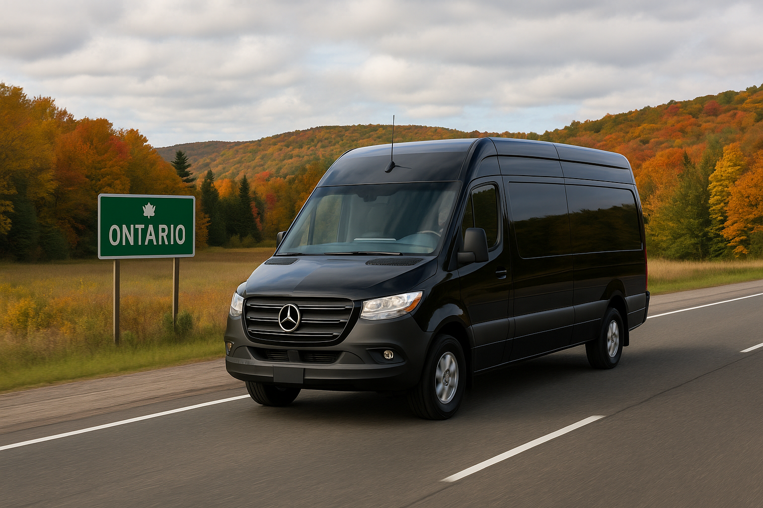 London Group Transportation and Bus Charter 2 Chauffeuropolis Sprinter van on Highway 401 en route to London Ontario