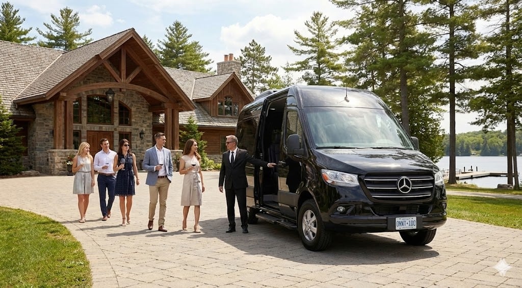 Niagara Limo Service 9 Sprinter van parked at Niagara winery vineyard