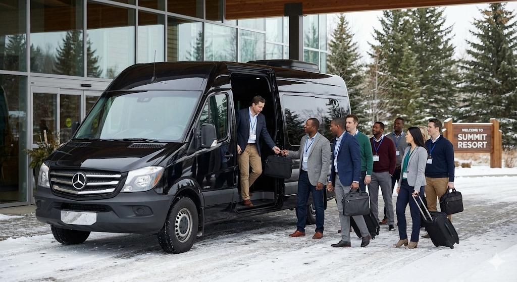 VIP Jet Sprinter for executive leadership transfer to Georgian Peaks