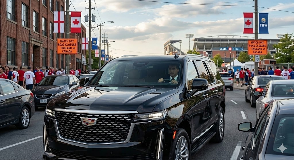 Escalade navigating Liberty Village World Cup traffic