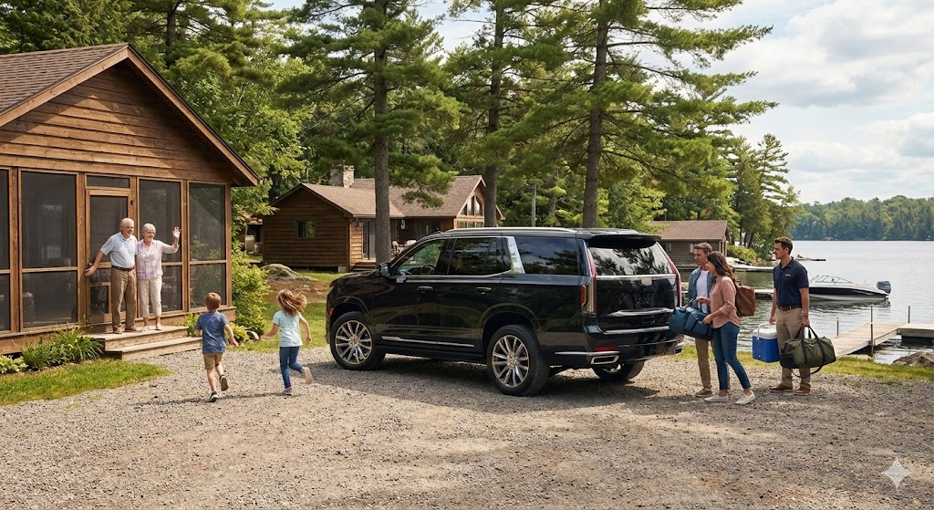 Family Escalade arrival with luggage and kids