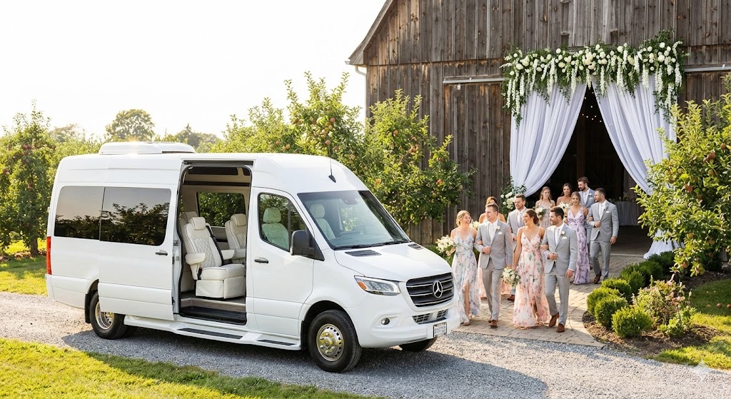 Group shuttle van for wedding guests