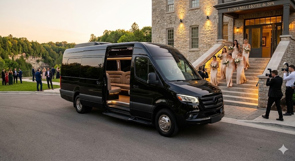 Bridal party arriving at winery wedding venue