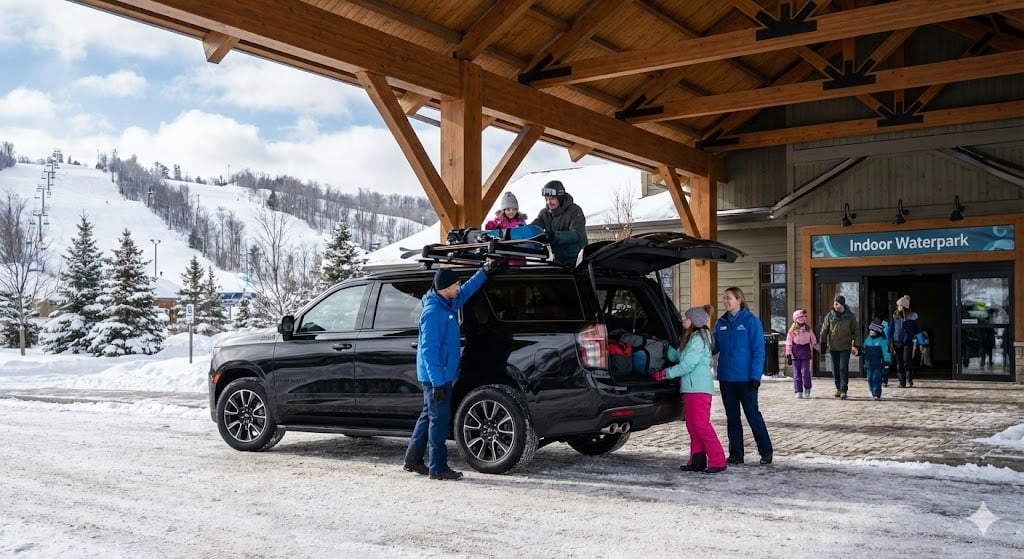 Corporate Group Transportation Toronto World Cup 2026 7 Executive SUV at premium resort entrance demonstrating professional service standards