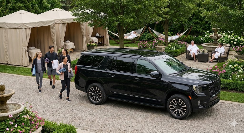 Executive wellness group at Pillar and Post spa garden