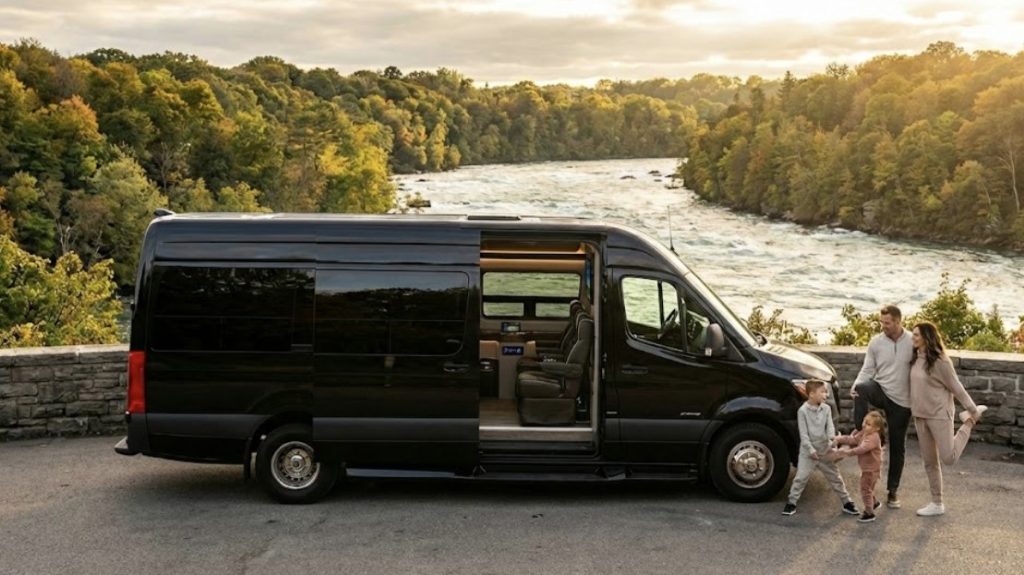 another black jet sprinter niagara parkway scenic overlook side profile vip family day trip