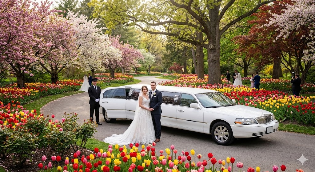 White stretch limo at Botanical Gardens