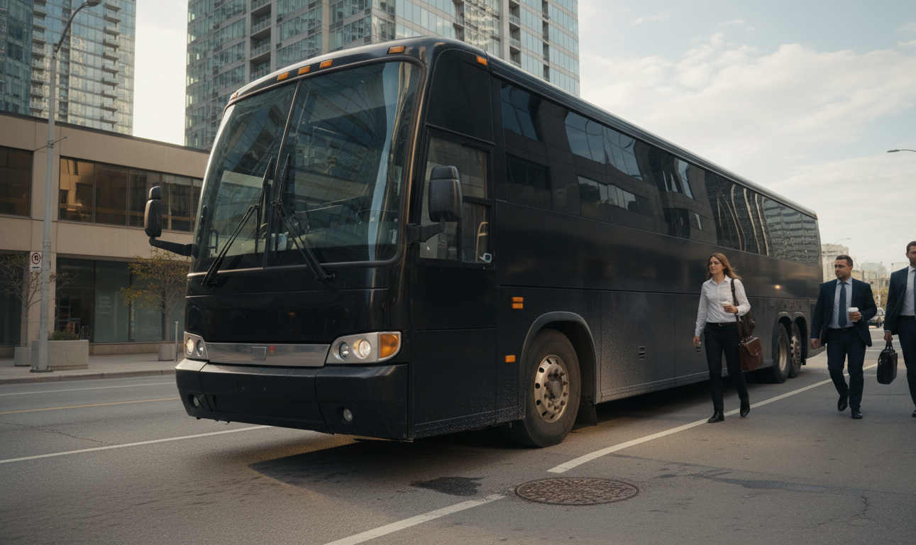 corporate group boarding downtown