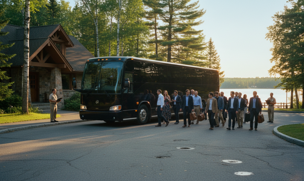 50-seat coach bus Muskoka group shuttle service from Toronto Pearson YYZ