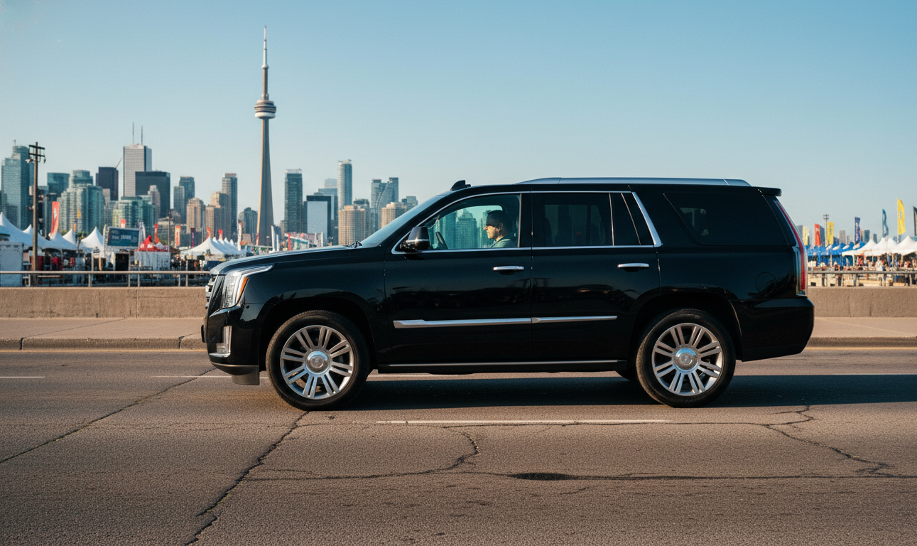 Black Escalade on the Lakeshore approach to Exhibition Place before the Caribana parade