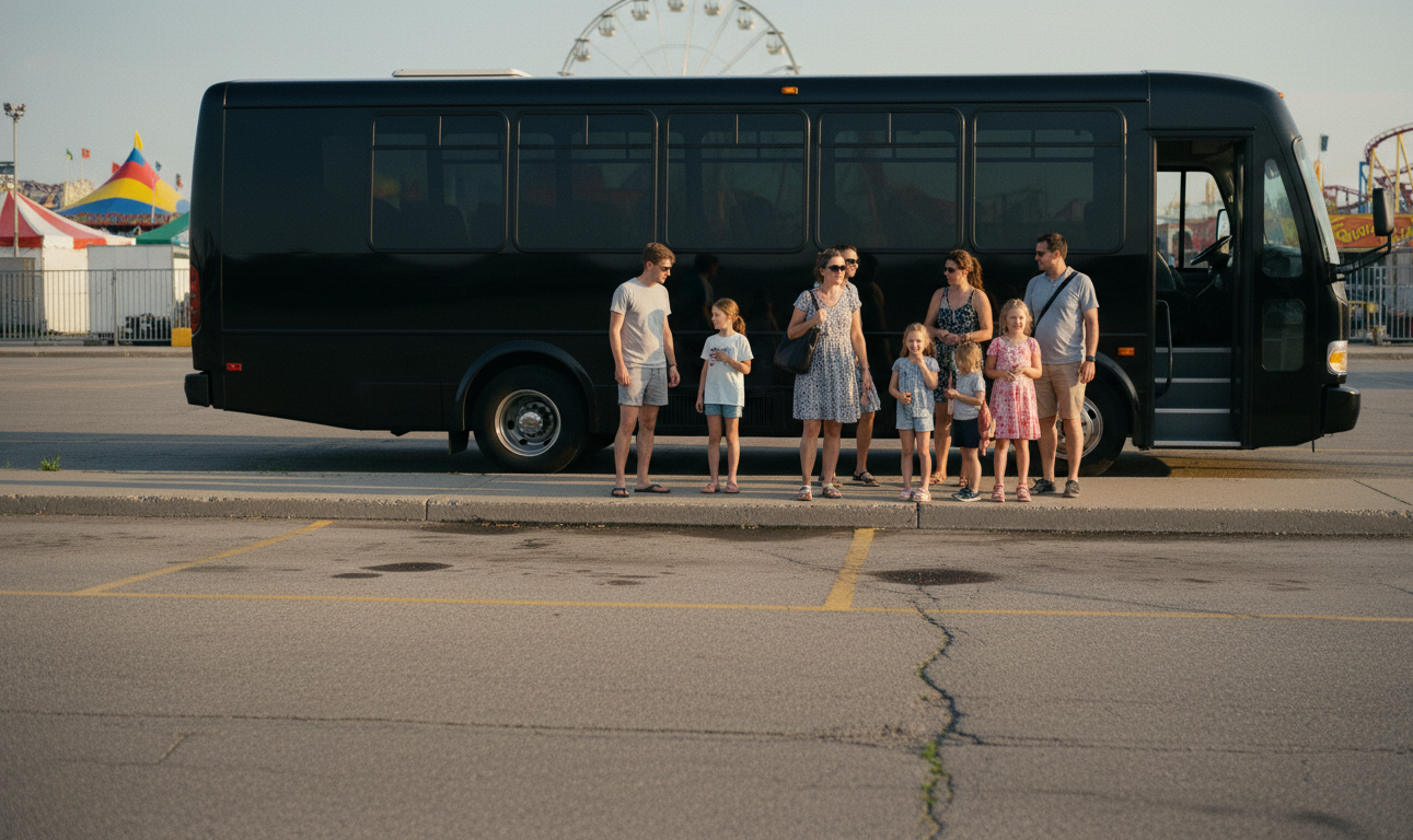 Black mini coach at a drop-off lane