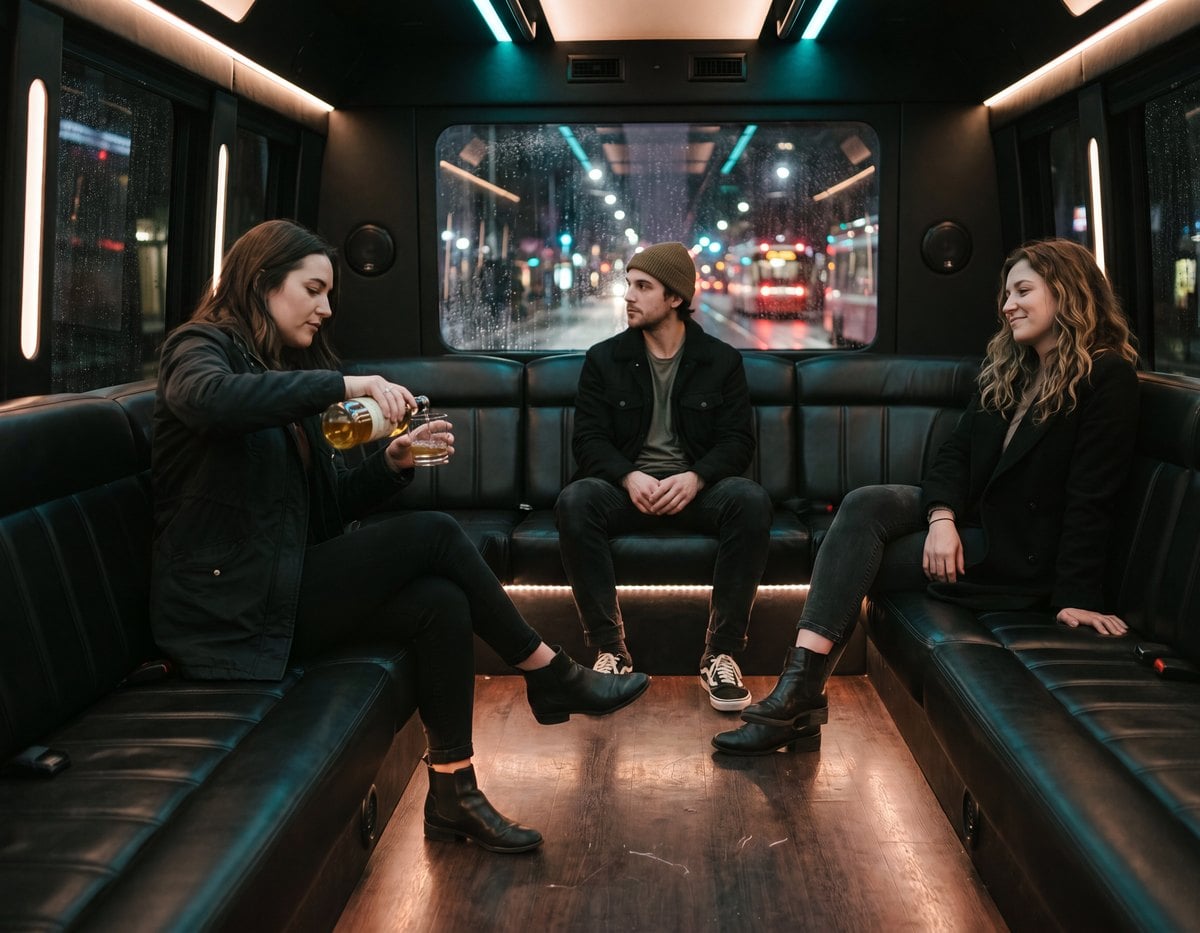 Interior of a 16-passenger LUX party van in Toronto