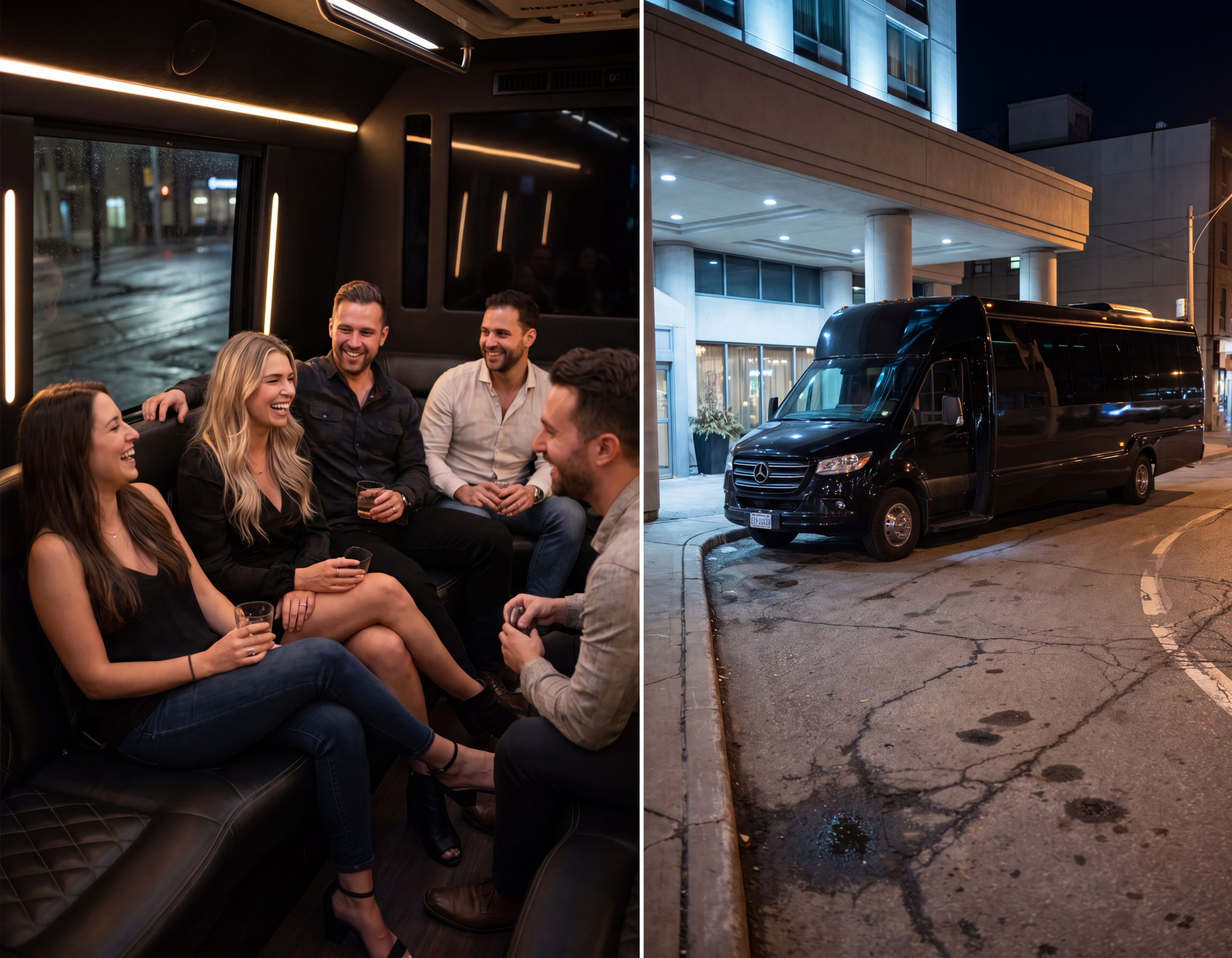A licensed, chauffeur-driven Toronto party bus: BYOB for guests 19 and over, with the driver responsible for the trip.