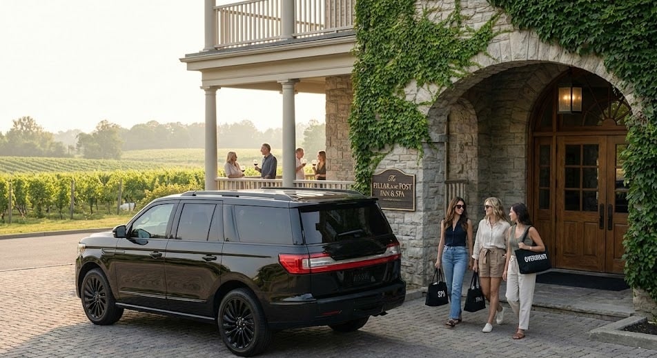 Niagara Falls Day Tour from Toronto Transportation 2 Black Lincoln Navigator SUV at Pillar and Post in Niagara-on-the-Lake