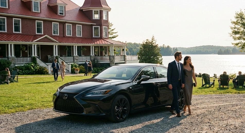 Niagara Falls Day Tour from Toronto Transportation 1 Black Lexus ES sedan arriving at a scenic resort, couple on a private day trip