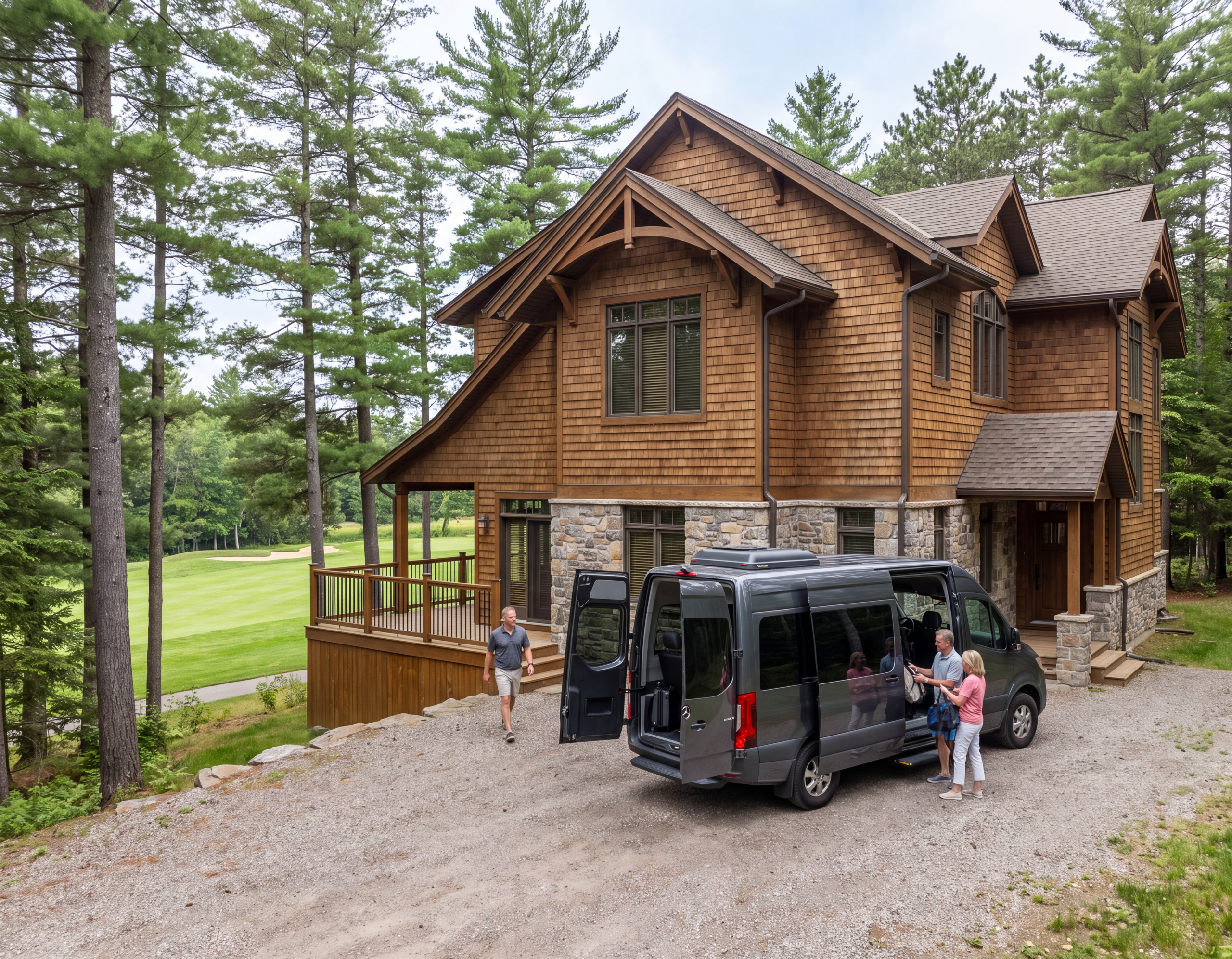 Muskoka Bay Resort villa exterior with a black Sprinter at the drive