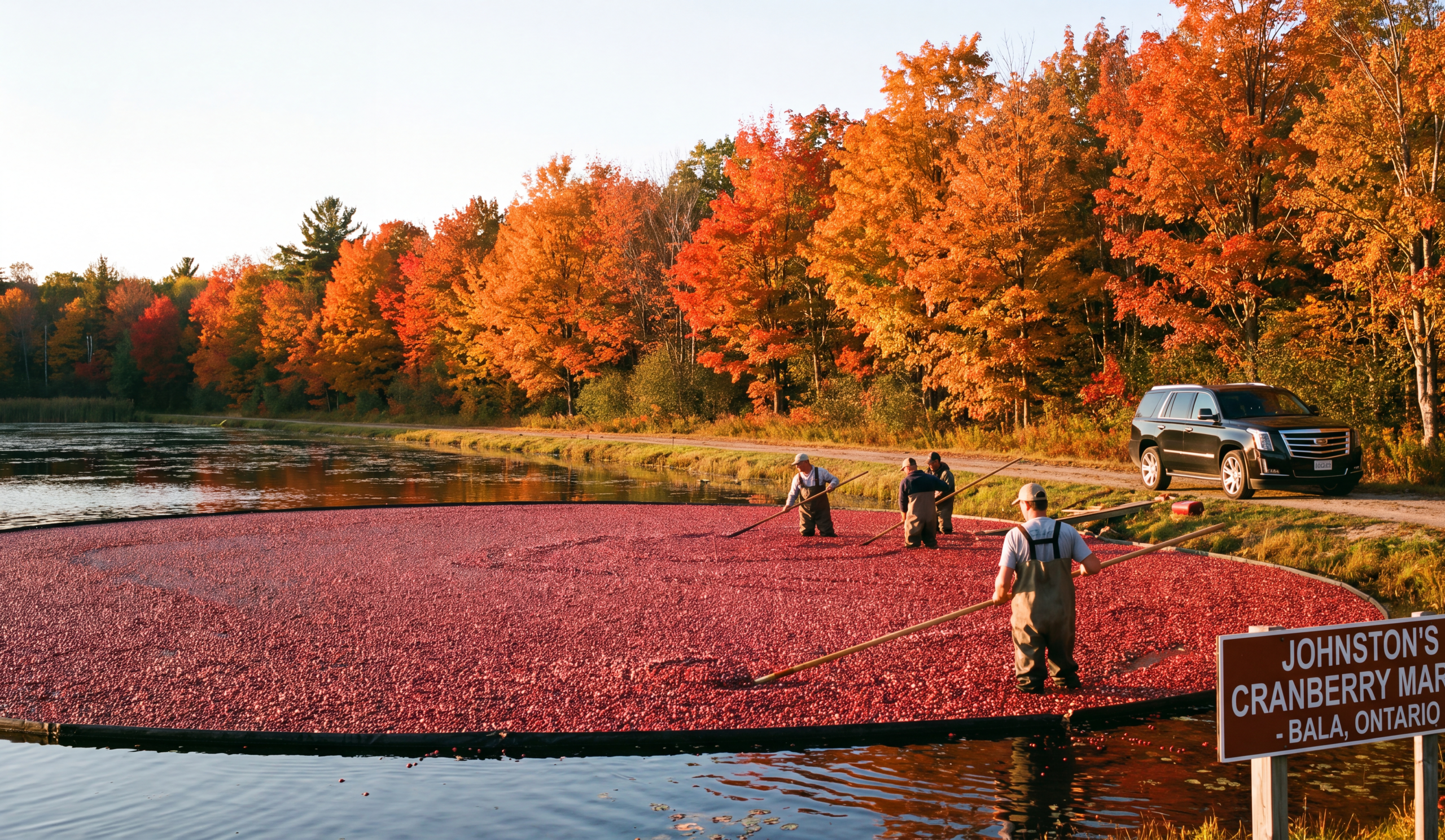 Cranberry marsh harvest near Bala Ontario in autumn