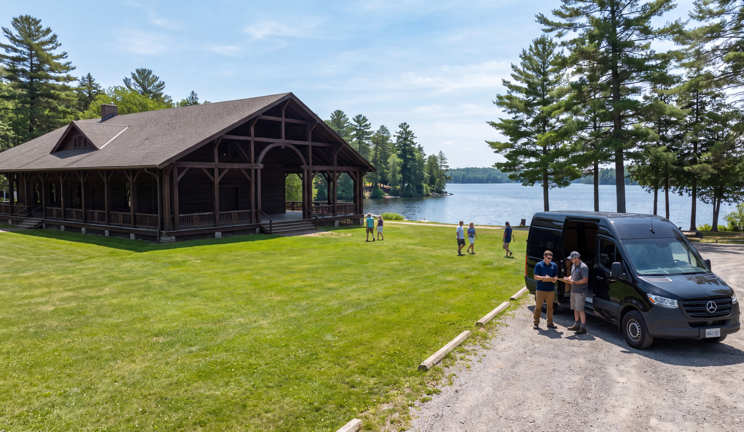 Daytime exterior of the lakeside pavilion venue in Bala Ontario
