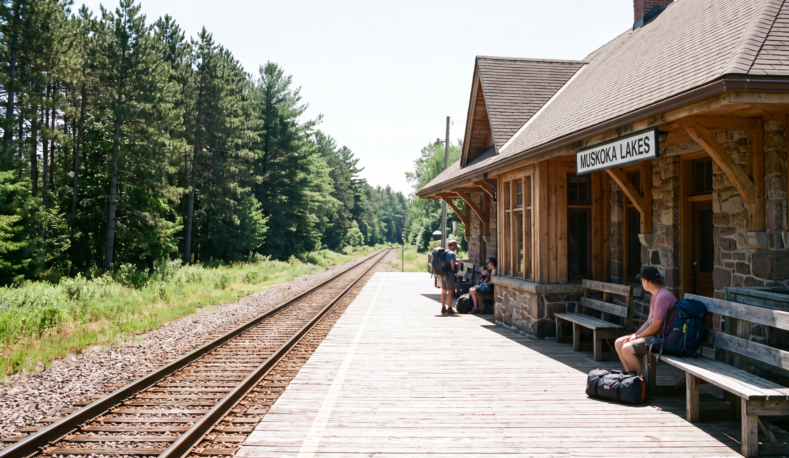 Regional VIA Rail station platform in cottage-country Ontario